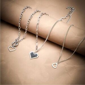 Silver Heart 3-Piece Chain Necklace Set